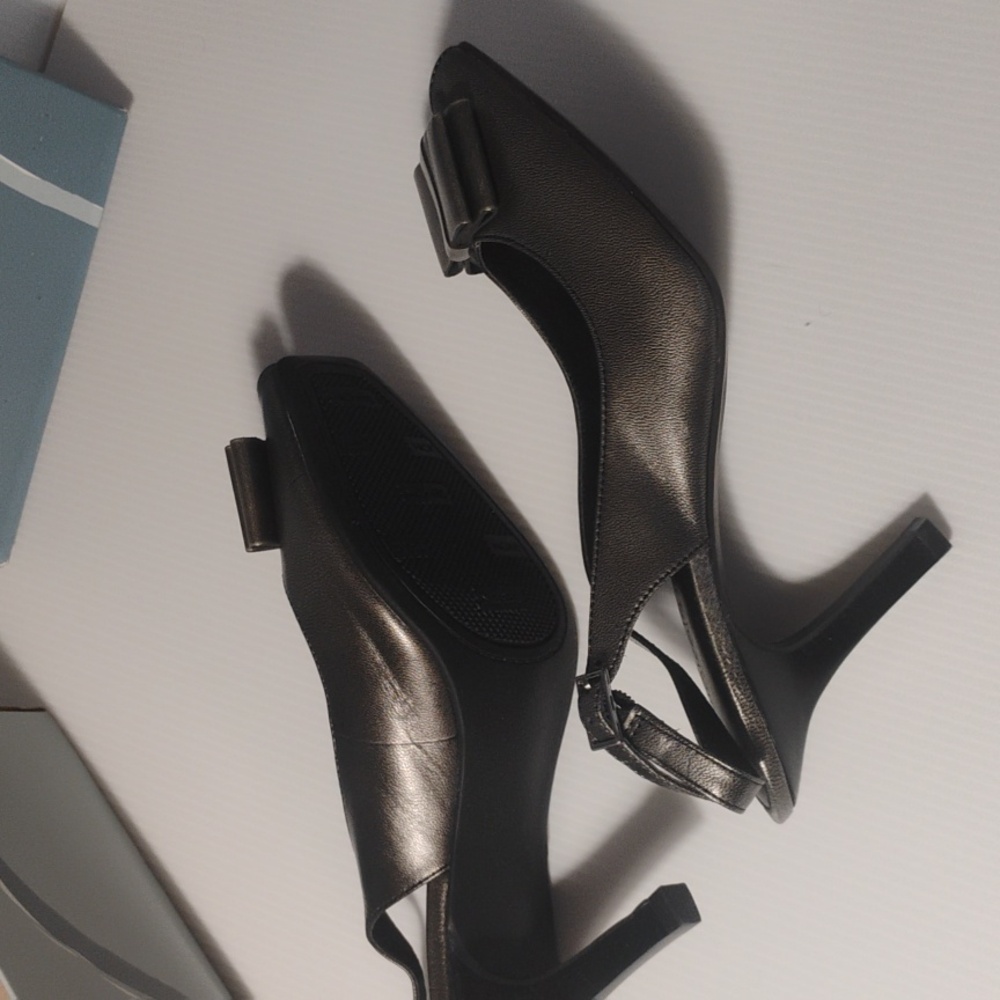 Nickels Soft Pewter Peeptoe Heels With Bow NEW IN BOX size 7.5 - Picture 7 of 9
